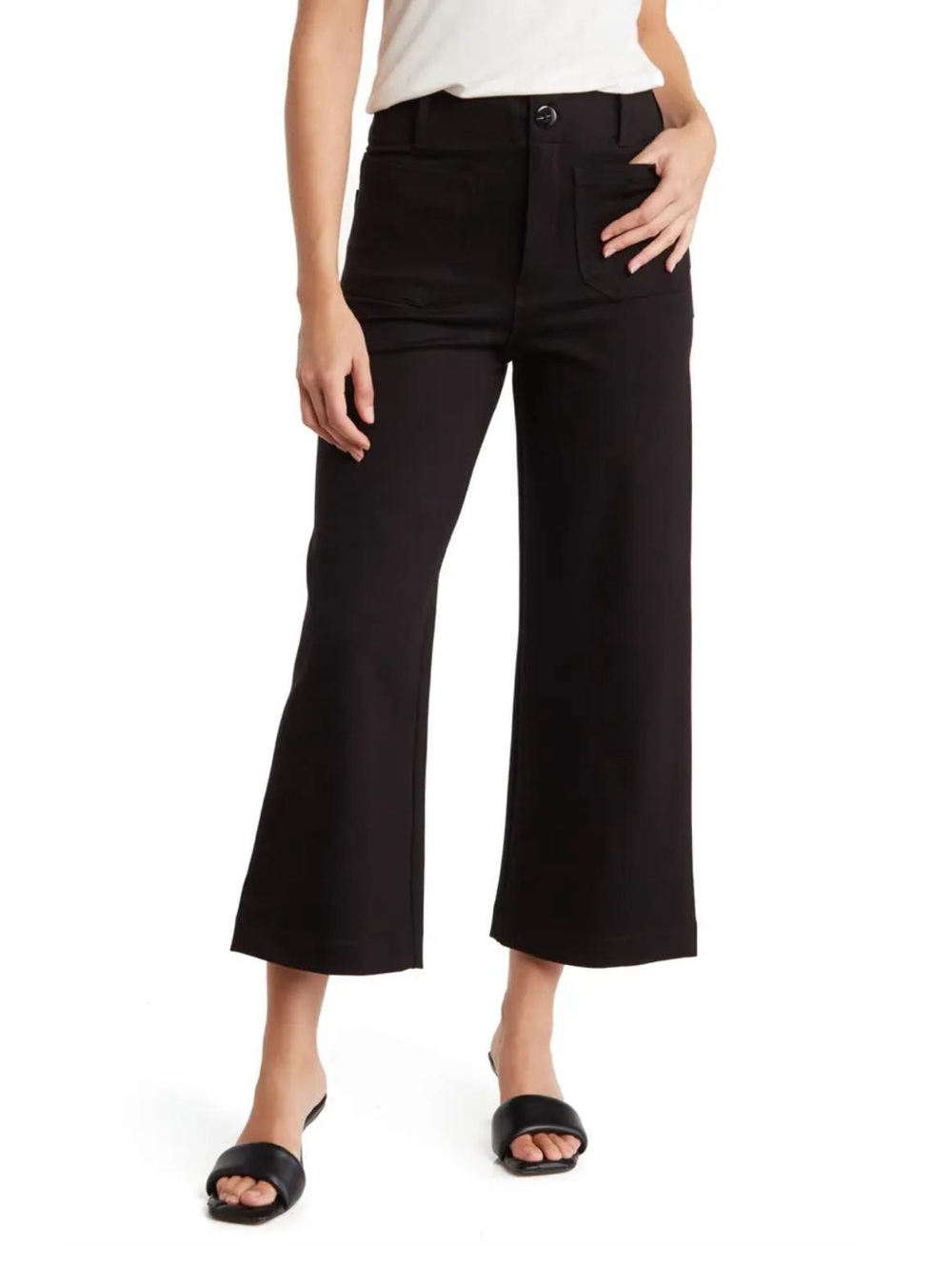 T Tahari Black Wide Leg Crop Pants Size 14 Stretch Career Office NWOT